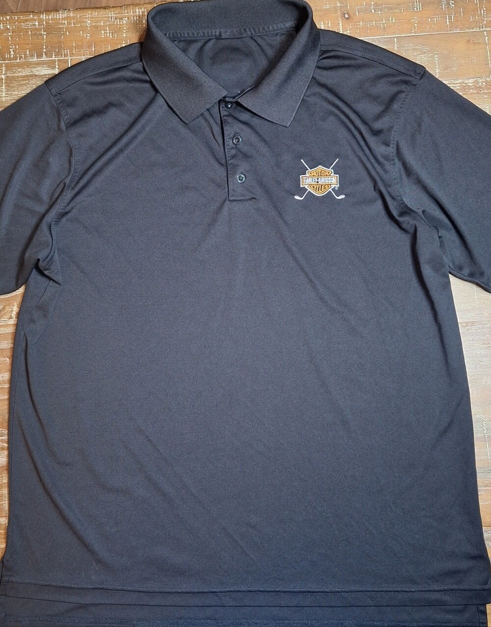 Harley Davidson Polo Shirt Men’s L Black with Logo Sz Tag Gone Flaw Last Picture